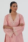 Buy_Lajjoo C_Pink Silk Embroidery Petunia Lace V Naaz Border Kurta With Palazzo _Online_at_Aza_Fashions