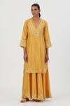 Buy Lajjoo C Yellow Silk Embroidery Buttercup Bloom Scallop V Isha Kurta With Sharara at Aza Fashions Buy_Lajjoo C_Yellow Silk Embroidery Buttercup Bloom Scallop V Isha Kurta With Sharara _at_Aza_Fashions
