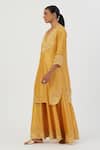 Shop Lajjoo C Yellow Silk Embroidery Buttercup Bloom Scallop V Isha Kurta With Sharara at Aza Fashions Shop_Lajjoo C_Yellow Silk Embroidery Buttercup Bloom Scallop V Isha Kurta With Sharara _at_Aza_Fashions