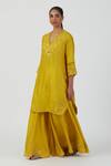 Buy Lajjoo C Yellow Silk Embroidery Buttercup Bloom Scallop Isha Zinnia Kurta With Sharara at Aza Fashions Buy_Lajjoo C_Yellow Silk Embroidery Buttercup Bloom Scallop Isha Zinnia Kurta With Sharara _at_Aza_Fashions