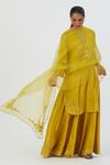 Lajjoo C Yellow Silk Embroidery Buttercup Bloom Scallop Isha Zinnia Kurta With Sharara Online at Aza Fashions Lajjoo C_Yellow Silk Embroidery Buttercup Bloom Scallop Isha Zinnia Kurta With Sharara _Online_at_Aza_Fashions