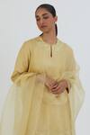 Lajjoo C_Yellow Organza Embroidery Ditsy Dot Ela Scallop Border Dupatta _Online_at_Aza_Fashions