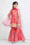 Buy_Petite Pomme_Red Silk, Net Zari, Embroidery Floral Mandala Print Tunic Gharara Set_Online_at_Aza_Fashions
