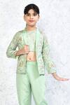 Samyukta Singhania_Green Silk Blend Print Floral Bloom Jacket Pant Set _Online_at_Aza_Fashions