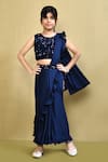 Buy_Banana Bee_Blue Georgette Embellished Sequins Pre-draped Saree With Blouse_at_Aza_Fashions