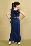 Shop_Banana Bee_Blue Georgette Embellished Sequins Pre-draped Saree With Blouse_at_Aza_Fashions
