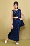Buy_Banana Bee_Blue Georgette Embellished Sequins Pre-draped Saree With Blouse_Online_at_Aza_Fashions
