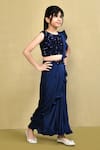 Banana Bee_Blue Georgette Embellished Sequins Pre-draped Saree With Blouse_at_Aza_Fashions