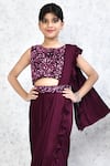 Banana Bee_Wine Georgette Embroidered Sequin Pre-draped Saree With Blouse_Online_at_Aza_Fashions