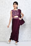 Buy_Banana Bee_Wine Georgette Embroidered Sequin Pre-draped Saree With Blouse_Online_at_Aza_Fashions