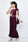 Shop_Banana Bee_Wine Georgette Embroidered Sequin Pre-draped Saree With Blouse_Online_at_Aza_Fashions
