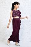Banana Bee_Wine Georgette Embroidered Sequin Pre-draped Saree With Blouse_at_Aza_Fashions