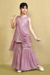 Buy_Samyukta Singhania_Pink Georgette Embroidered Chevron Draped Kurta And Gharara Set _Online_at_Aza_Fashions