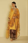 Buy_Sarang Kaur_Yellow Organza Silk Hand Embroidered Floral Arya Dupatta _at_Aza_Fashions