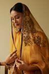 Sarang Kaur_Yellow Organza Silk Hand Embroidered Floral Arya Dupatta _at_Aza_Fashions