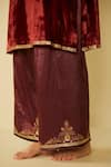 Shop_Sarang Kaur_Red Kurta Velvet Hand Embroidered Floral Notched Dareecha And Pant Set_Online_at_Aza_Fashions