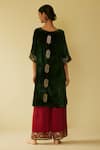 Shop_Sarang Kaur_Green Kurta Velvet Hand Embroidered Floral Notched Meera And Pant Set _at_Aza_Fashions