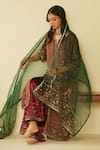 Buy_Sarang Kaur_Green Organza Silk Hand Embroidered Floral Farida Dupatta _Online_at_Aza_Fashions