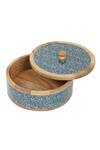 Shop_Brick Brown_Multi Color Solid Wood Leaf Pattern Roti Box_at_Aza_Fashions