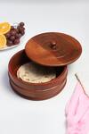 Buy_Brick Brown_Brown Solid Wood Round Shaped Roti Box_at_Aza_Fashions
