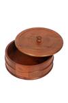 Shop_Brick Brown_Brown Solid Wood Round Shaped Roti Box_at_Aza_Fashions