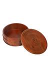 Brick Brown_Brown Solid Wood Round Shaped Roti Box_Online_at_Aza_Fashions