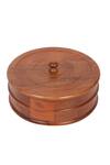 Buy_Brick Brown_Brown Solid Wood Round Shaped Roti Box_Online_at_Aza_Fashions