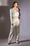 Buy_Masumi Mewawalla_White Mashroo Embroidery 3d Ruffle Notched Structured Crop Blazer And Pant Set _at_Aza_Fashions