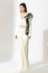 Masumi Mewawalla_White Mashroo Embroidery 3d Ruffle Structured Crop Blazer And Draped Skirt Set _Online_at_Aza_Fashions