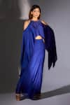 Buy_Masumi Mewawalla_Blue Skirt Tabby Silk Embroidery Cape Round Draped Set With Cold Shoulder _at_Aza_Fashions