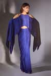 Masumi Mewawalla_Blue Skirt Tabby Silk Embroidery Cape Round Draped Set With Cold Shoulder _Online_at_Aza_Fashions