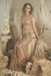 Shop_Shehlaa Khan_Gold Tulle Embellished Crystal Sweetheart Pre-draped Saree With Blouse _at_Aza_Fashions