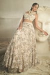 Buy_Shehlaa Khan_White Crochet Embellished Crystal Cut-out Sequin Lehenga Set _at_Aza_Fashions