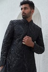 Shop_Mahima Mahajan_Black Net Embroidery Gardenia Zabir Sherwani With Angarkha Kurta _Online_at_Aza_Fashions