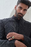 Mahima Mahajan_Black Net Embroidery Gardenia Zabir Sherwani With Angarkha Kurta _at_Aza_Fashions