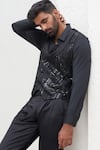 Shop_Mahima Mahajan_Black Net Embroidery Sequin Zaamir Swerve Waist Coat With Pant_at_Aza_Fashions