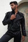 Buy_Mahima Mahajan_Black Net Embroidery Sequin Faiz Fall Encrusted Biker Jacket _at_Aza_Fashions