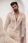 Buy_Mahima Mahajan_Peach Net Embroidery Sequin Adil Greko Shirt _at_Aza_Fashions