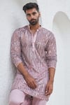 Buy_Mahima Mahajan_Purple Net Embroidery Sequin Tanha Interstellar Short Kurta With Pant_Online_at_Aza_Fashions