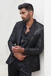 Shop_Mahima Mahajan_Black Net Embroidery Sequin Kiyaan Theo Galaxy Blazer _Online_at_Aza_Fashions