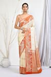 Buy_Nazaakat by Samara Singh_Off White Banarasi Silk Woven Floral Pattern Saree With Running Blouse Fabric_at_Aza_Fashions