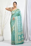 Buy_Nazaakat by Samara Singh_Green Banarasi Silk Woven Floral Patterned Saree With Running Blouse Fabric_at_Aza_Fashions