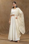 Monk & Mei_Cream Rayon Hand Embroidered Mallika Lehenga Set _at_Aza_Fashions