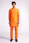 Buy_Isha Gupta Tayal_Orange Kurta And Pant Chanderi Silk Embroidered Mirror Set _at_Aza_Fashions