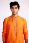 Shop_Isha Gupta Tayal_Orange Kurta And Pant Chanderi Silk Embroidered Mirror Set _Online_at_Aza_Fashions