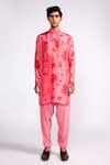 Buy_Isha Gupta Tayal_Pink Shell And Lining Crepe Printed Flower Short Kurta _at_Aza_Fashions