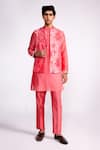 Buy_Isha Gupta Tayal_Pink Kurta And Pant Chanderi Silk Printed Floral Nehru Jacket & Set _at_Aza_Fashions