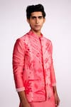 Shop_Isha Gupta Tayal_Pink Kurta And Pant Chanderi Silk Printed Floral Nehru Jacket & Set _Online_at_Aza_Fashions