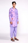 Shop_Isha Gupta Tayal_Purple Shell And Lining Crepe Printed Floral Short Shirt Kurta_at_Aza_Fashions