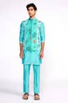 Buy_Isha Gupta Tayal_Green Kurta And Pant Chanderi Silk Printed Floral Embroidered Nehru Jacket & Set _at_Aza_Fashions